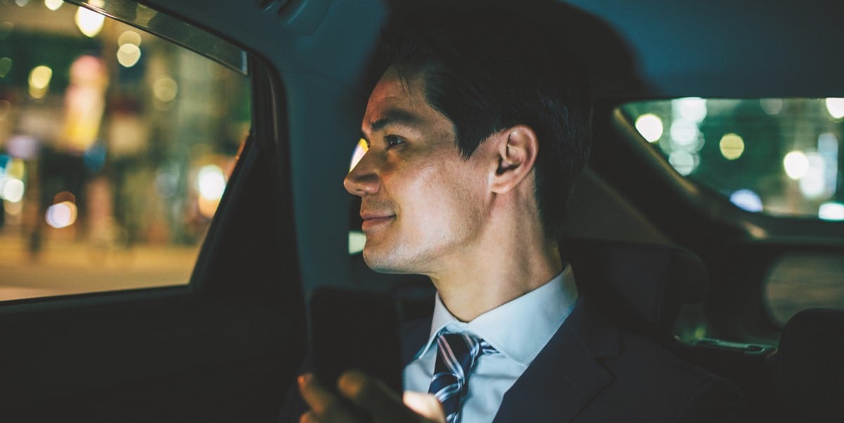 Professional traveler, in car